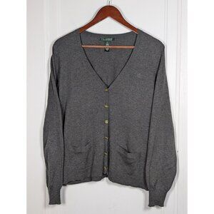 Lauren Ralph Lauren Sweater Womens Large Cotton Cashmere Button Cardigan Gray